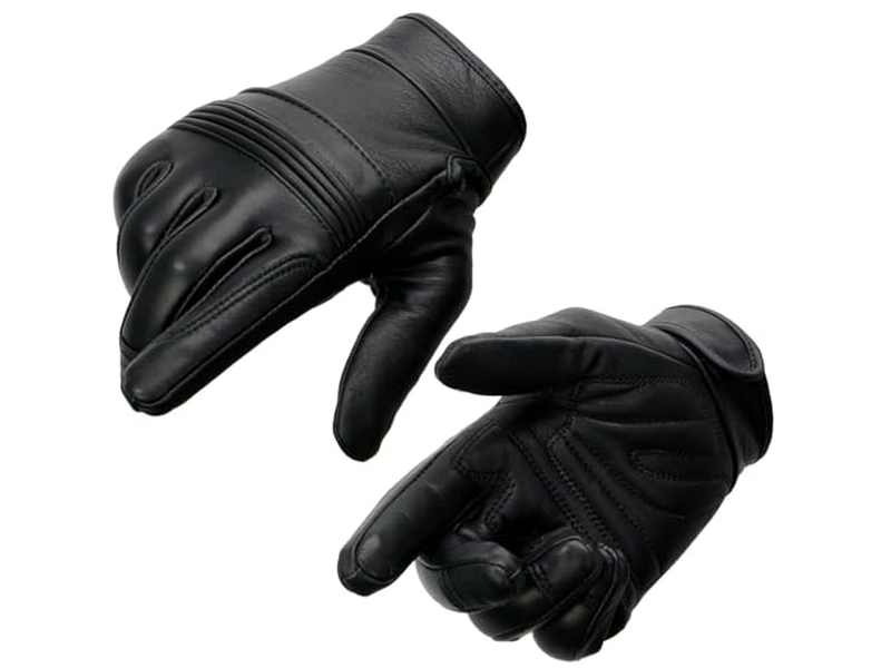Black Leather with Gel Palm Motorcycle Hand Gloves