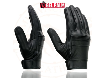Black Leather with Gel Palm Motorcycle Hand Gloves
