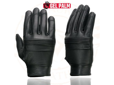 Black Leather with Gel Palm Motorcycle Hand Gloves