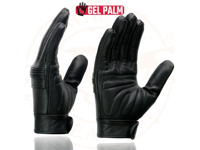 Black Leather with Gel Palm Motorcycle Hand Gloves