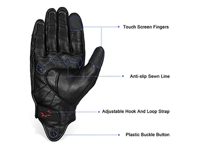 Full Finger Goat Skin Leather Touch Screen Motorcycle Gloves