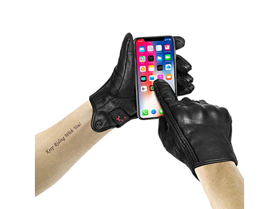 Full Finger Goat Skin Leather Touch Screen Motorcycle Gloves
