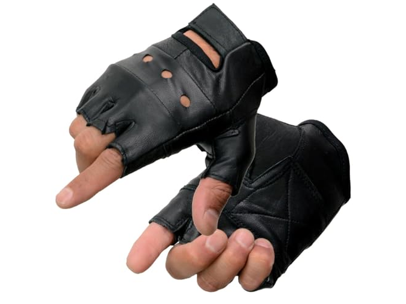 Leather Gel Padded Palm Fingerless Motorcycle Hand Gloves