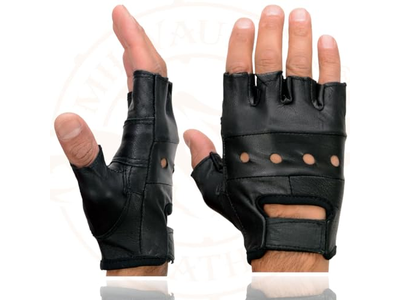 Leather Gel Padded Palm Fingerless Motorcycle Hand Gloves