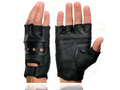 Leather Gel Padded Palm Fingerless Motorcycle Hand Gloves