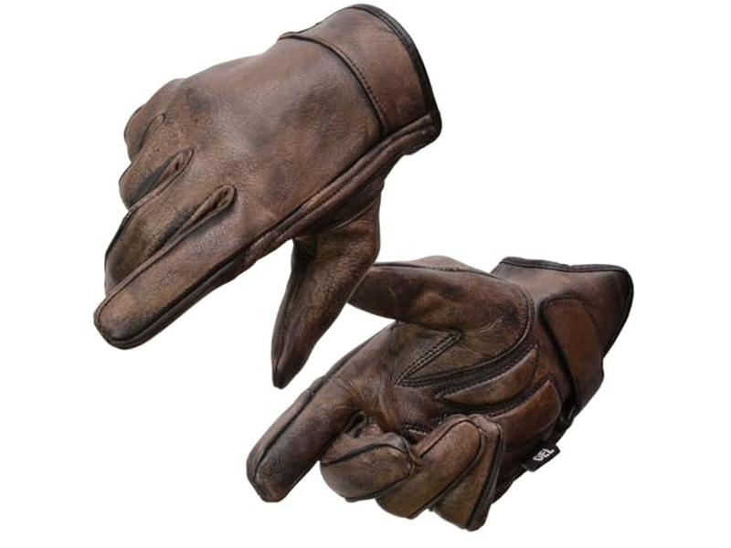 Men's Brown Leather Gel Padded Palm Short Wrist Motorcycle Hand Gloves