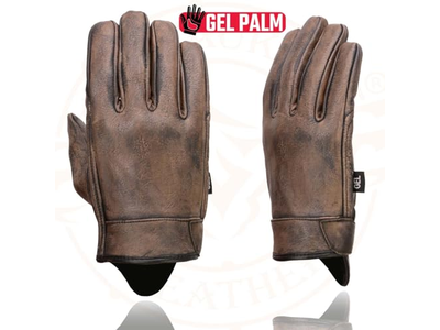 Men's Brown Leather Gel Padded Palm Short Wrist Motorcycle Hand Gloves