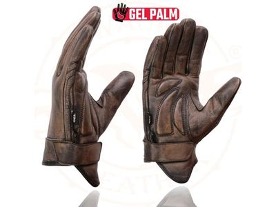 Men's Brown Leather Gel Padded Palm Short Wrist Motorcycle Hand Gloves
