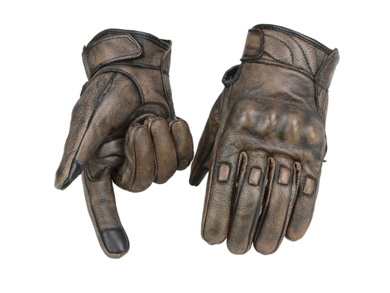 Men's Brown Leather with Gel Palm Motorcycle Gloves